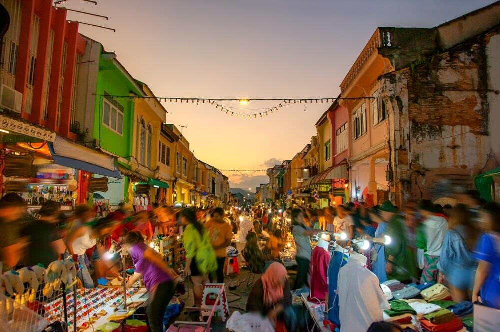 Walking street night market in Old Town Phuket