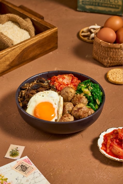 Kale Chopped Meatballs Rice Bowl