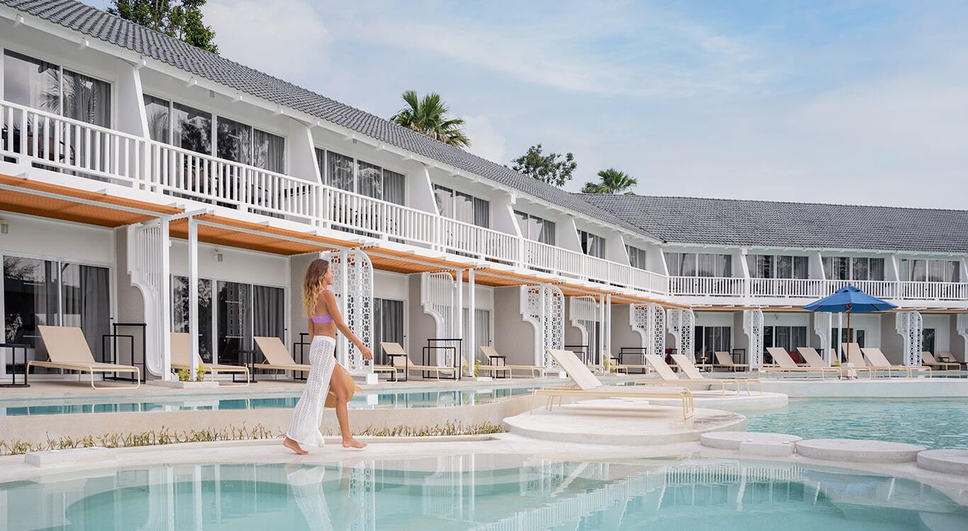 Walking at Lagoon Beach Pool near our pool bar