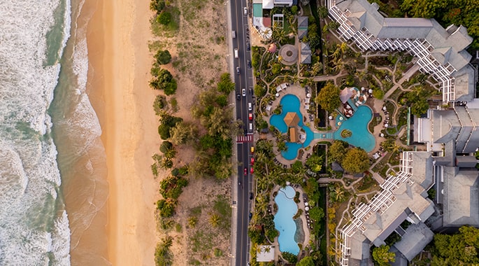 Bird’s eye view of Thavorn Palm Beach Resort in Phuket, Thailand