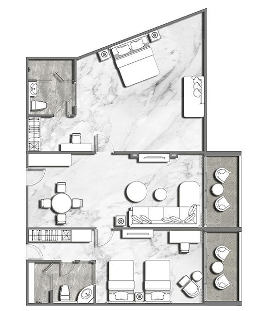 Floor plan for a two-bedroom accommodation in Phuket